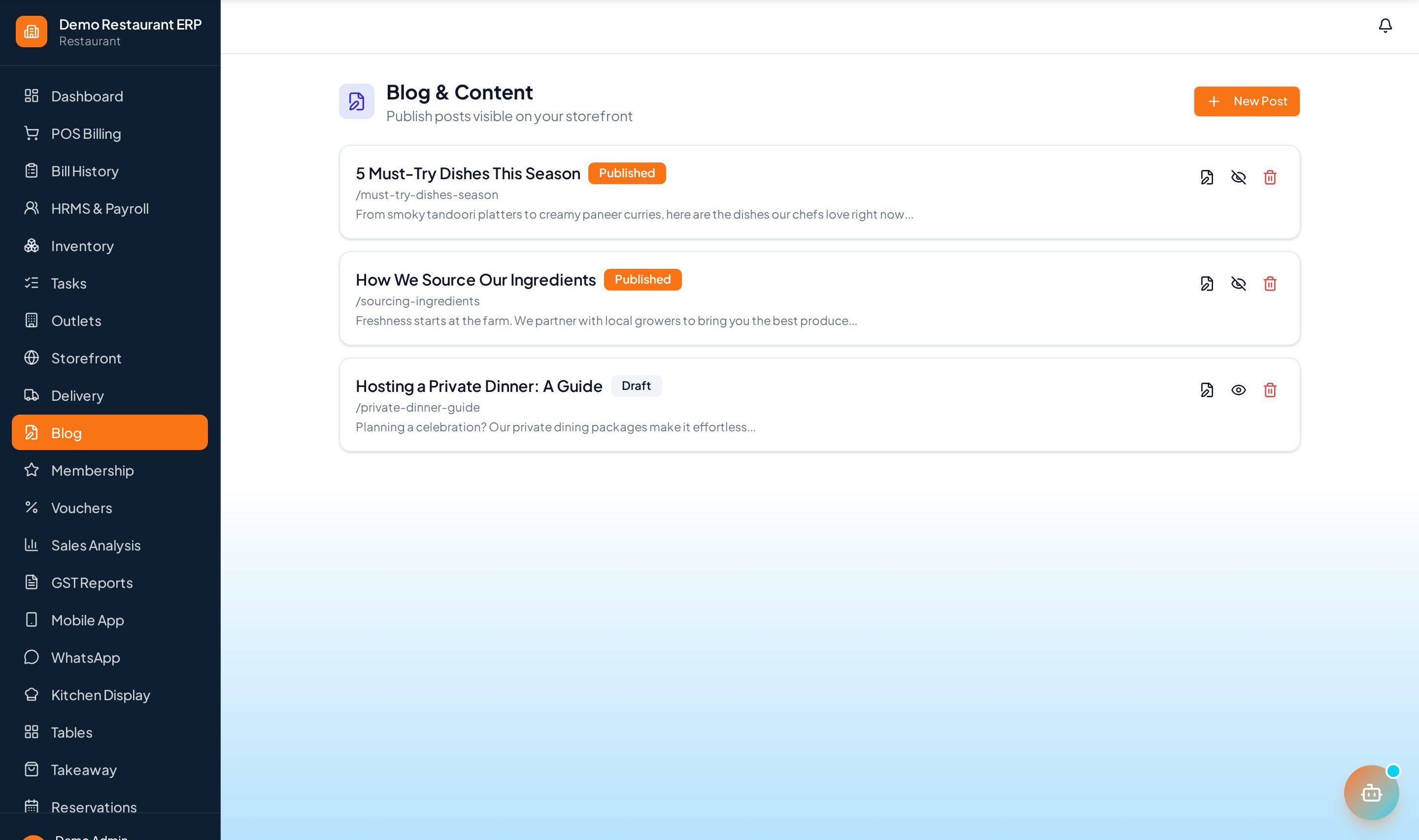 ERP Node blog and content editor