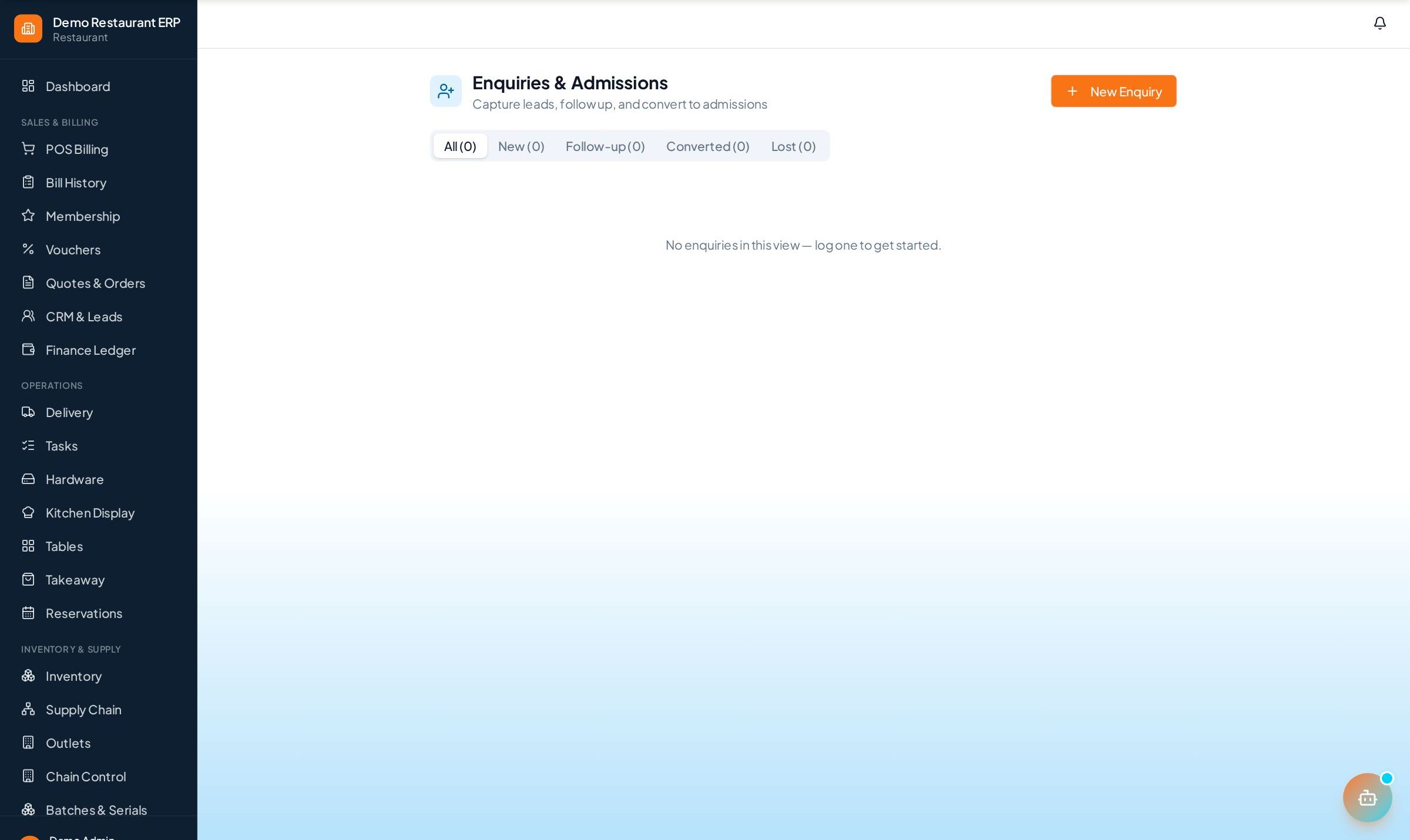 ERP Node education enquiries and admissions pipeline