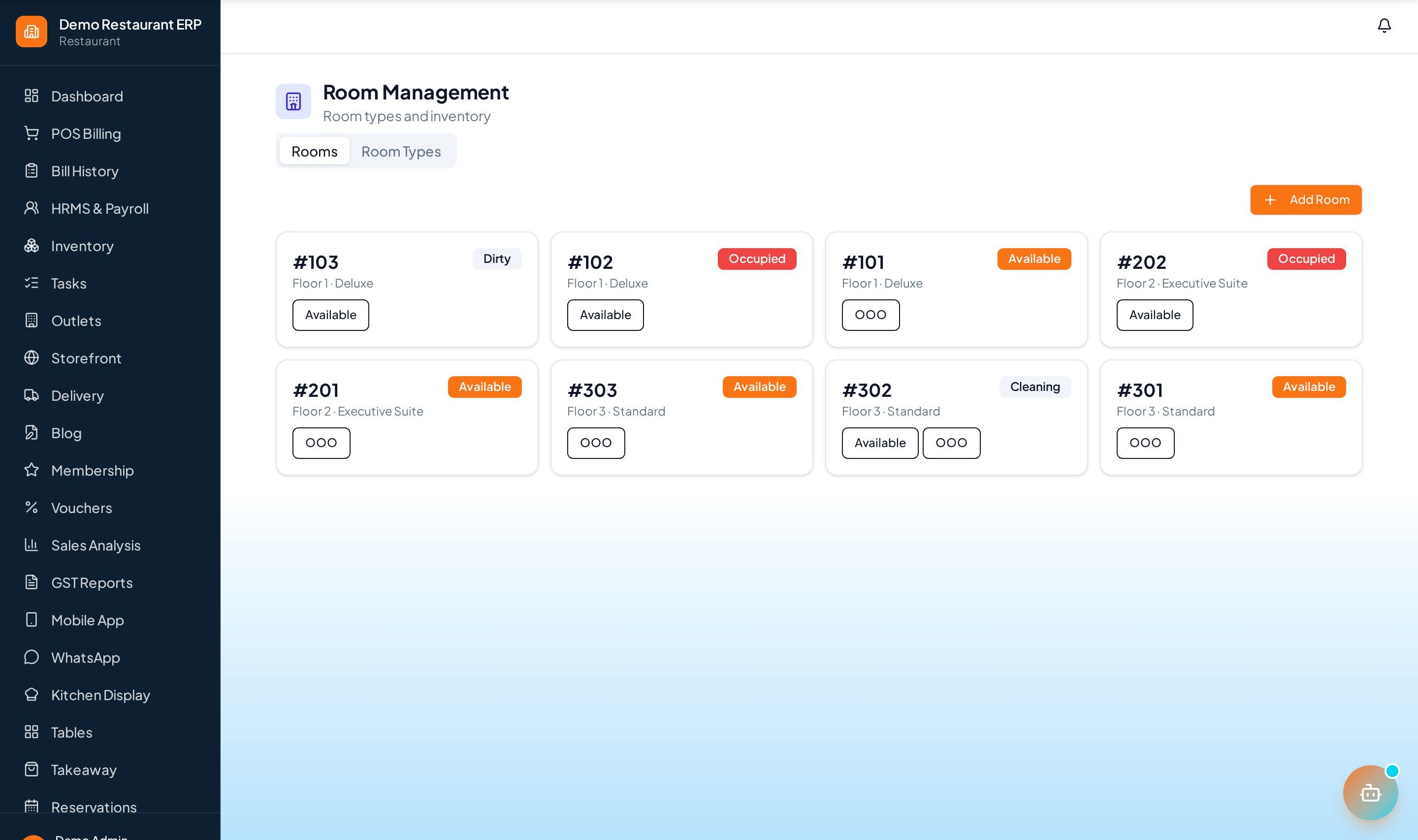 ERP Node hotel room management