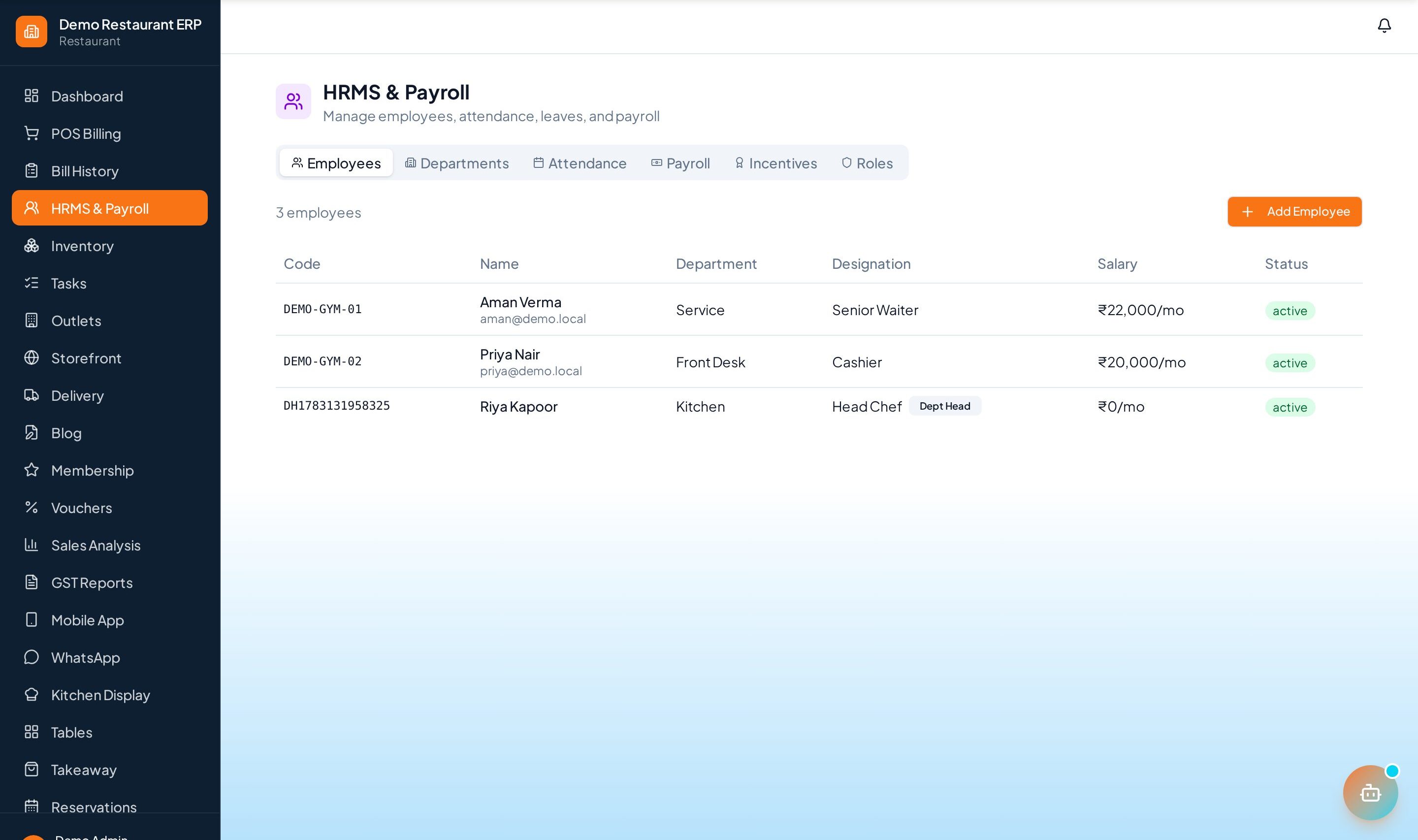 ERP Node HRMS employee and payroll management