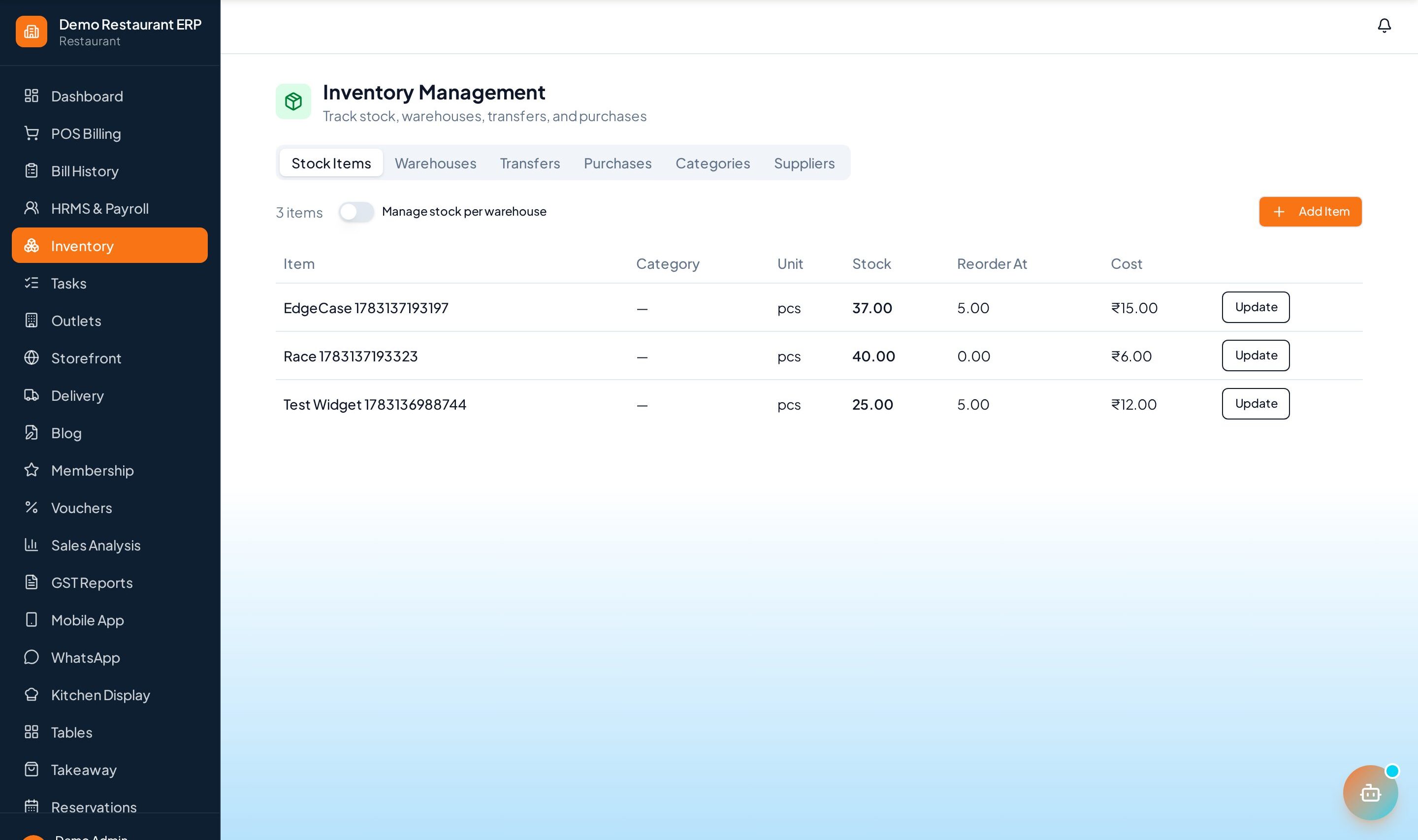 ERP Node inventory and stock tracking