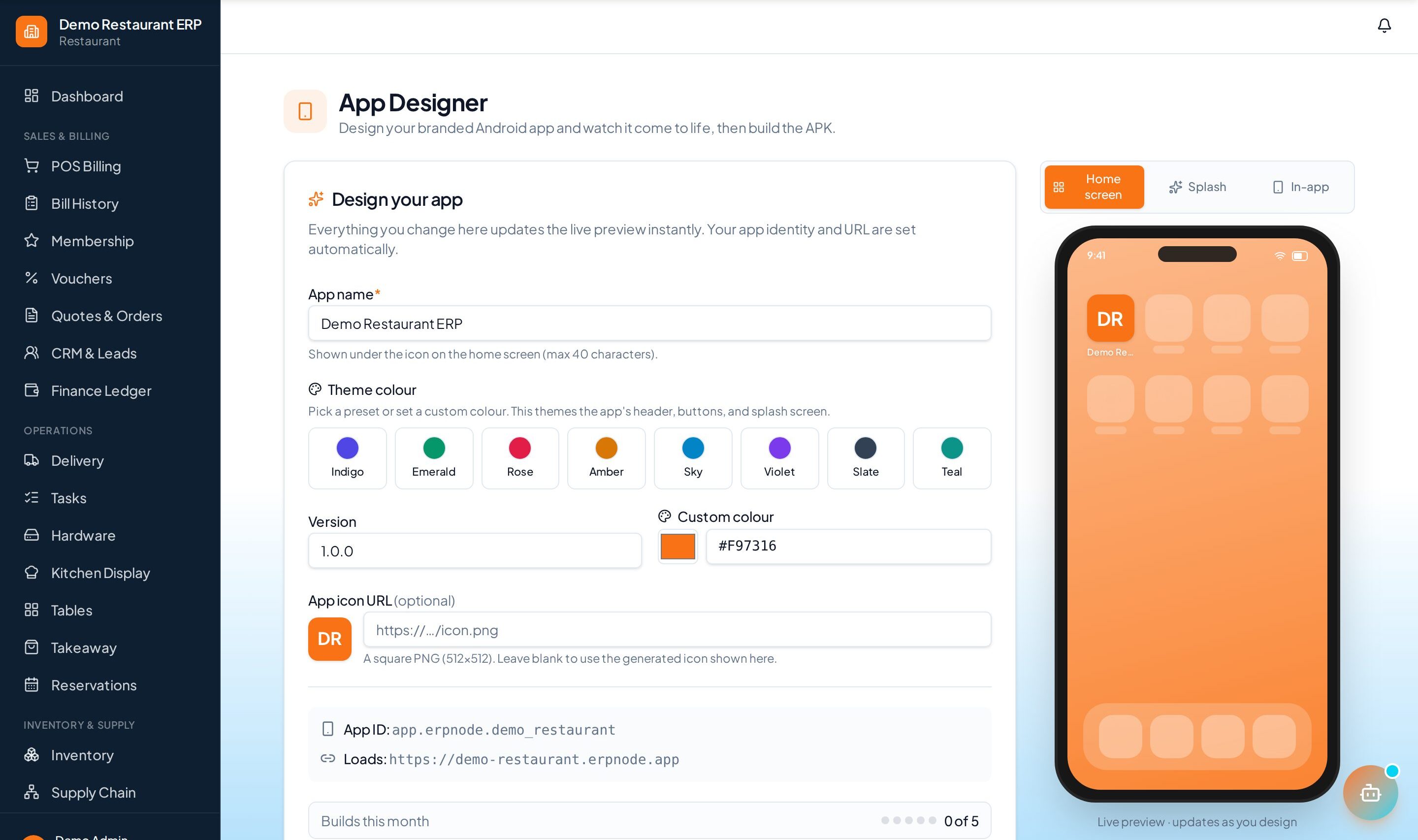 ERP Node mobile app builder