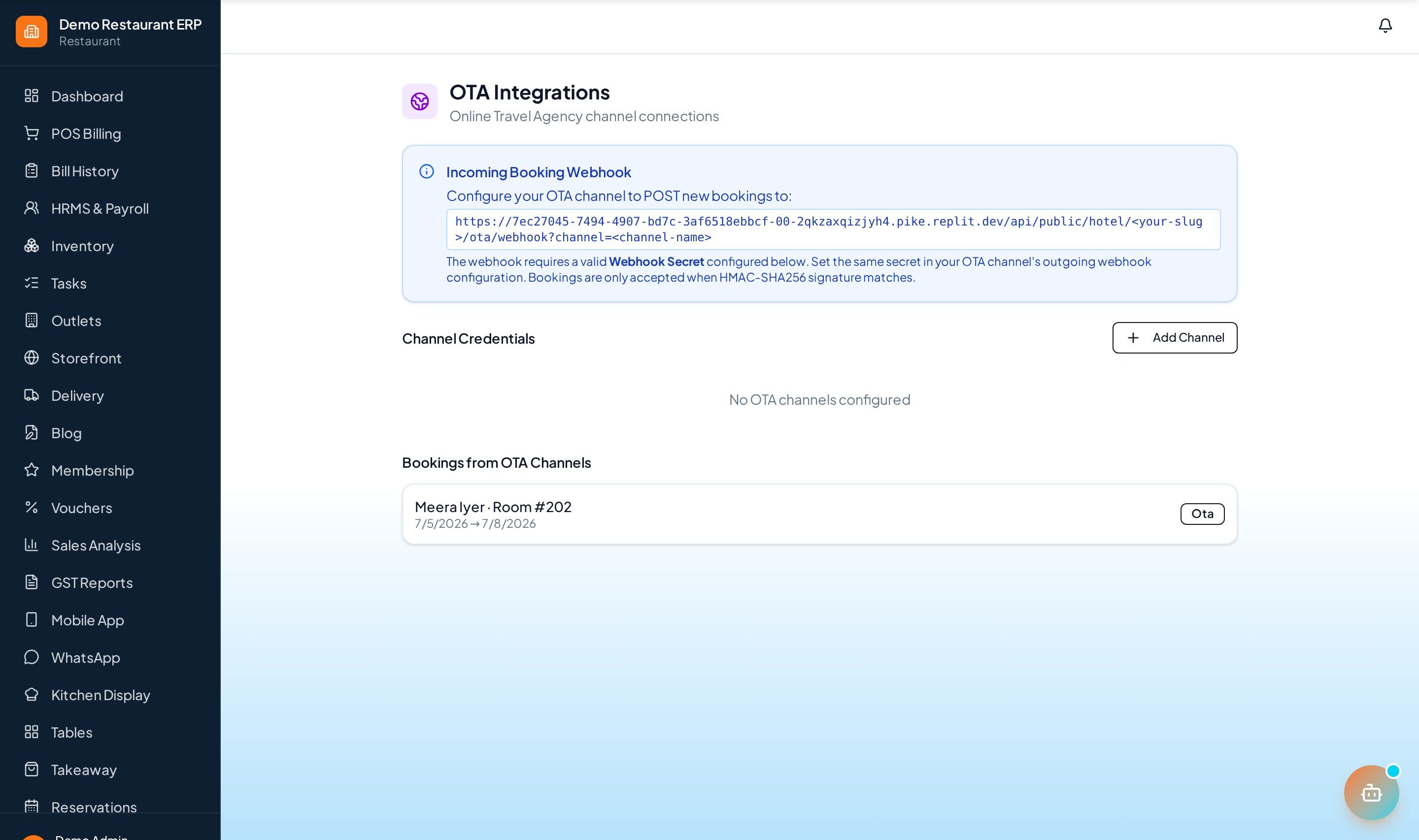 ERP Node OTA channel integration